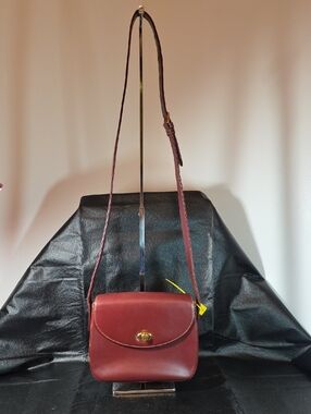 Vintage Cartier Burgundy Leather Crossbody Bag with Gold Turn-Lock